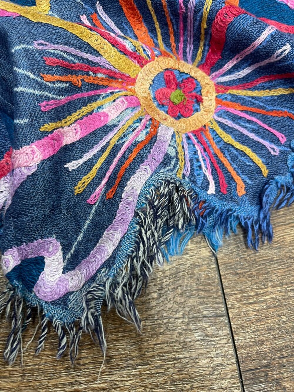 Boutique Wool Embroidered Floral Fringe Boho Lagenlook Vest M/L - Picture 7 of 11